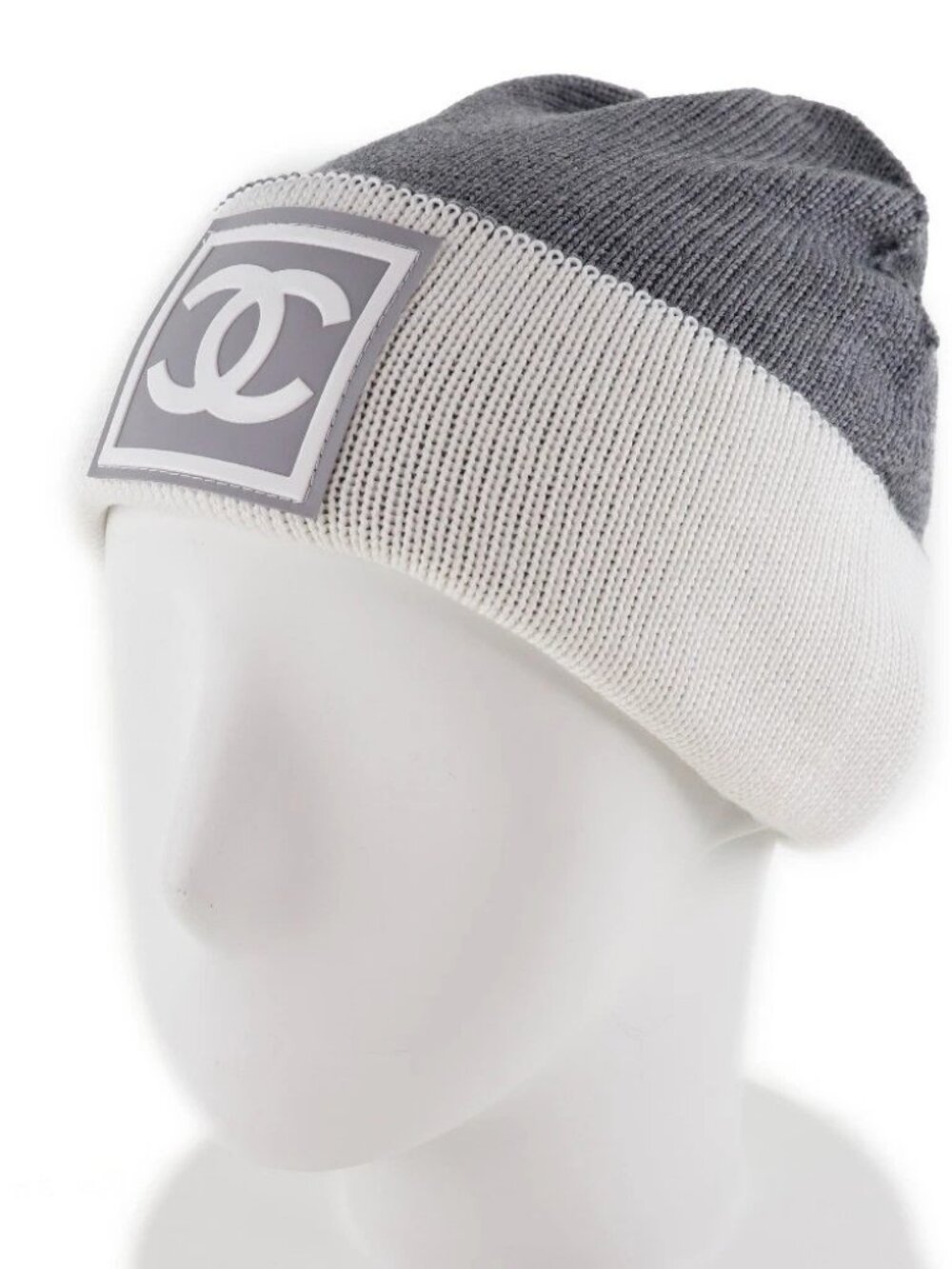 CHANEL COCO Mark Knit cap Sports line White/gray wool/silk/Cashmere Women
